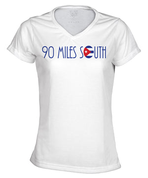Front view of ladies white short sleeve shirt with blue logo
