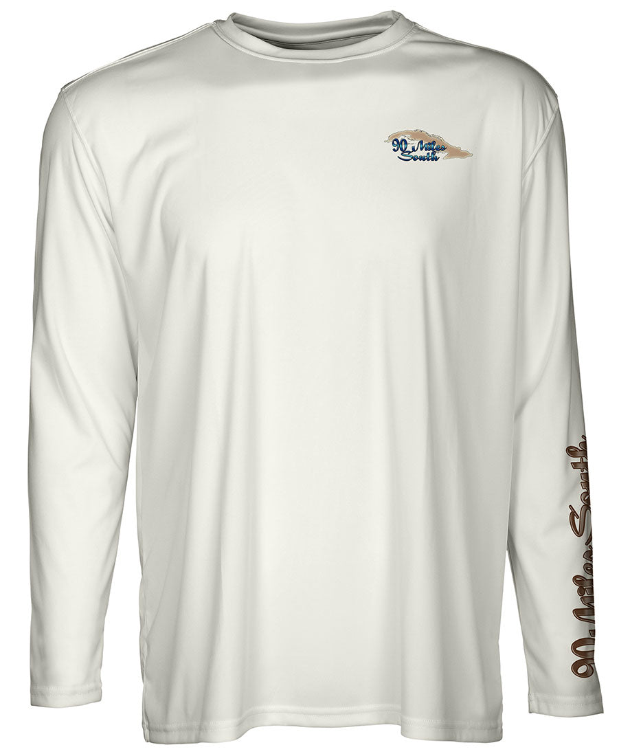 90MS Hogfish - back view of a light tan long sleeve performance t-shirt with a beautiful technical illustration of a hogfish