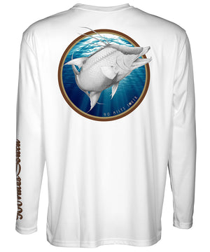 90MS Hogfish - back view of a white long sleeve performance t-shirt with a beautiful technical illustration of a hogfish