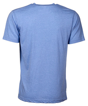 Back view of short sleeve heather blue tee shirt