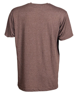Back view of short sleeve heather brown tee shirt