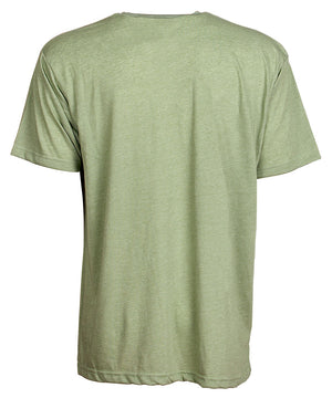 Back view of short sleeve heather green tee shirt