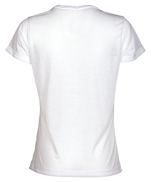 back view of white short sleeve shirt
